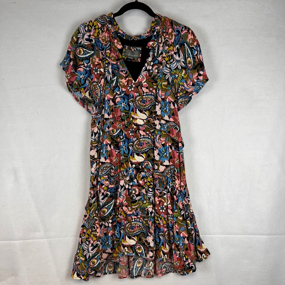 Anthropologie Womens Boho Paisley Floral Tiered Mini Dress Size S Multi-Colored